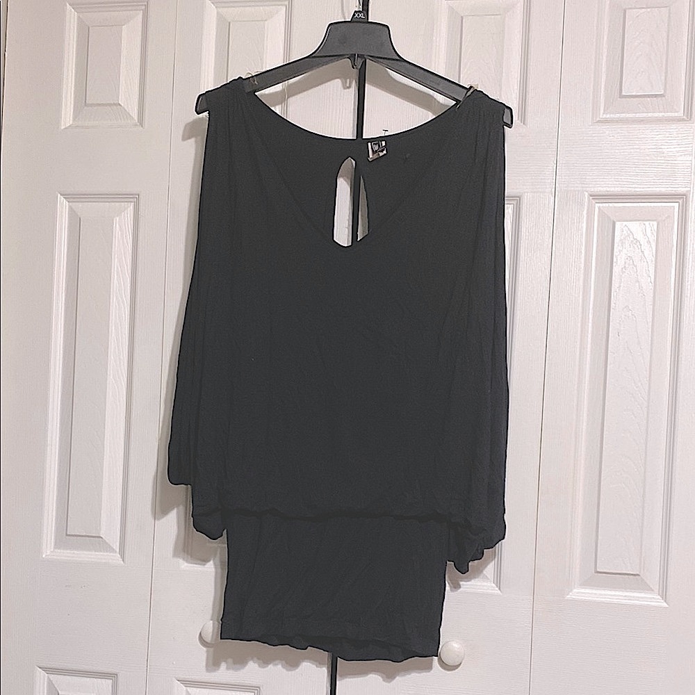 2Bamboo Black short tunic Dress Keyhole Back LARGE